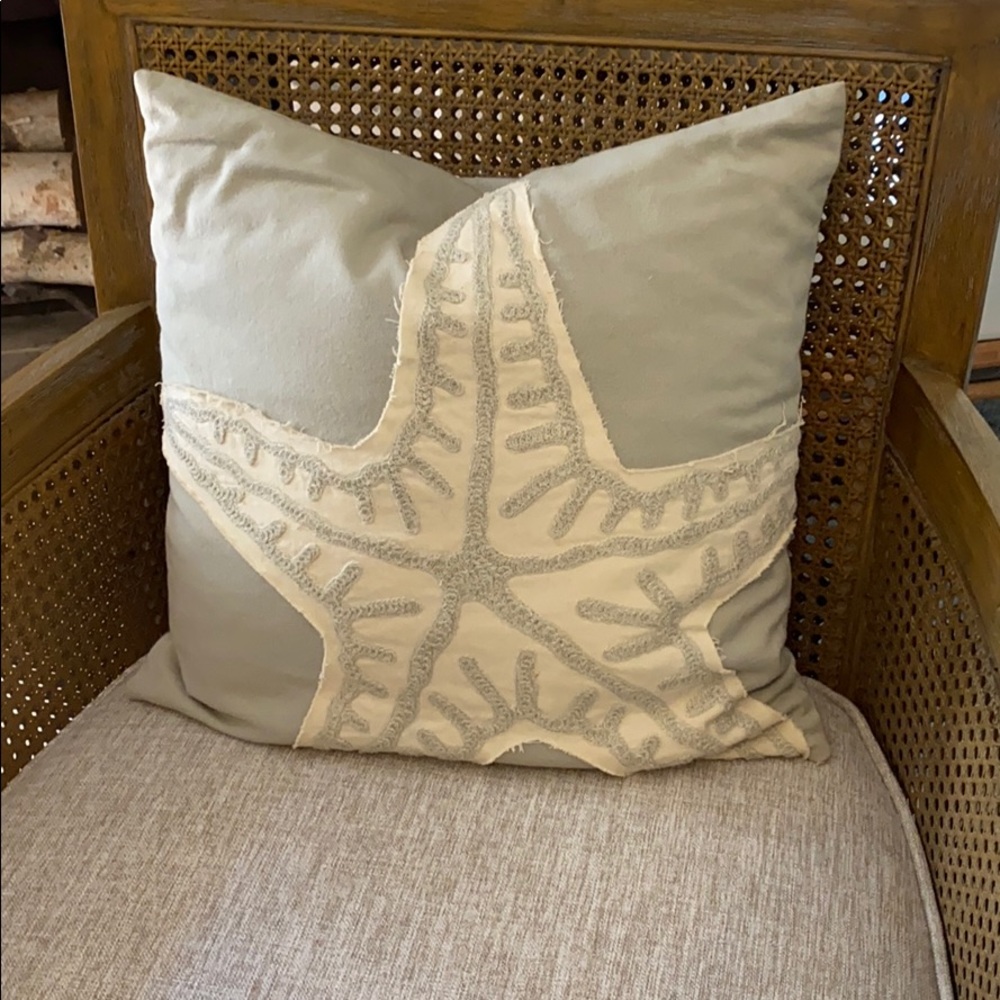 Pottery barn light blue starfish throw pillow 18”